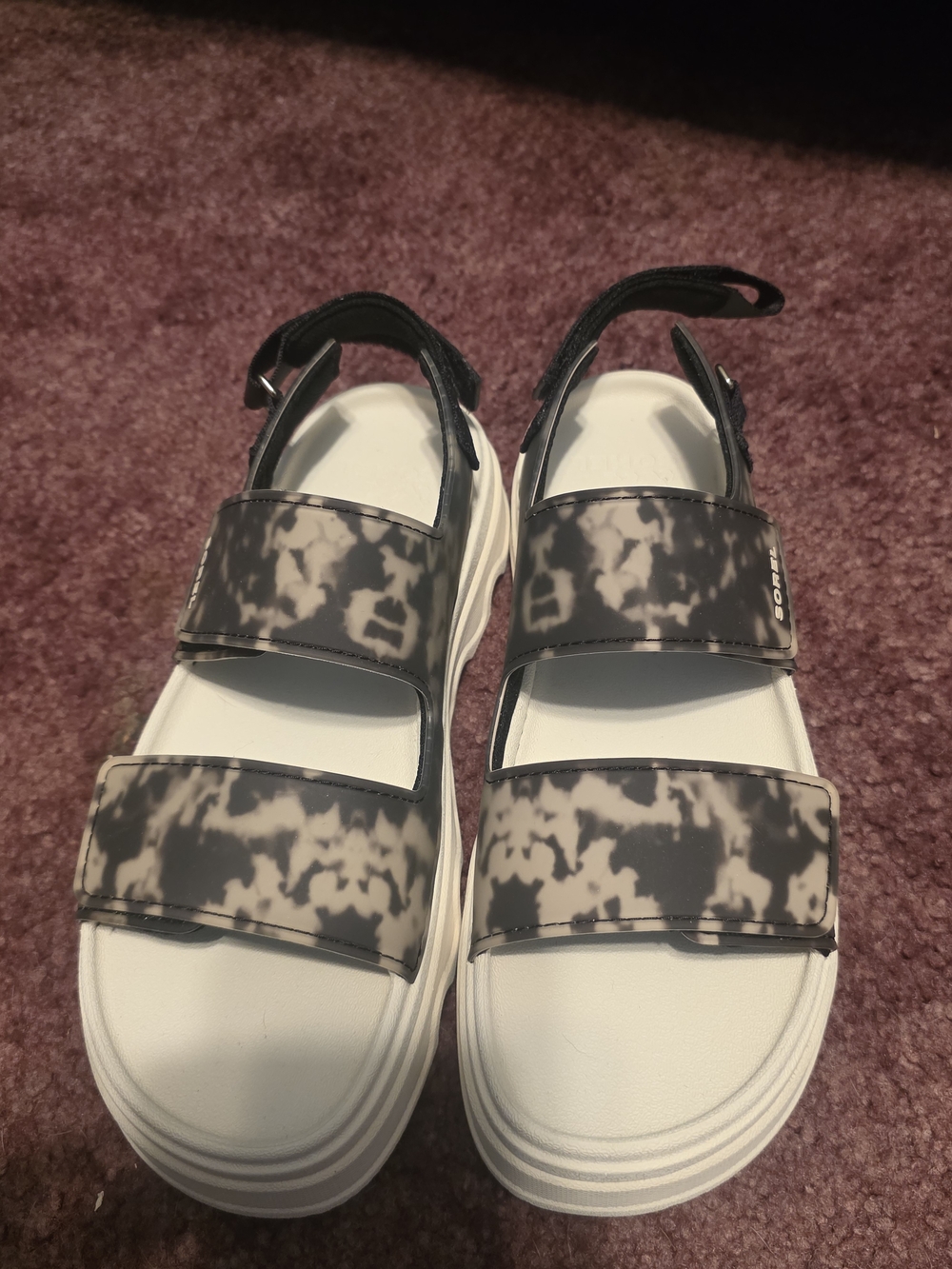 Chunky White Platform  Sorel womens Sandals with Black Marble Straps